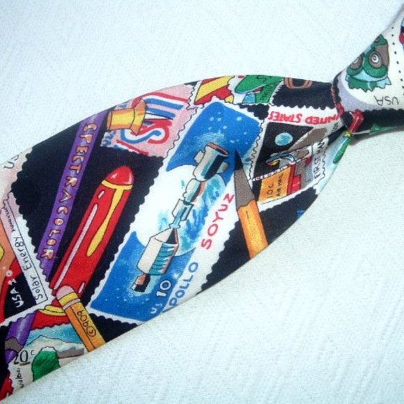 NICOLE MILLER postage stamp Ltd ED love 100% SILK TIE solar energy - Picture 2 of 5